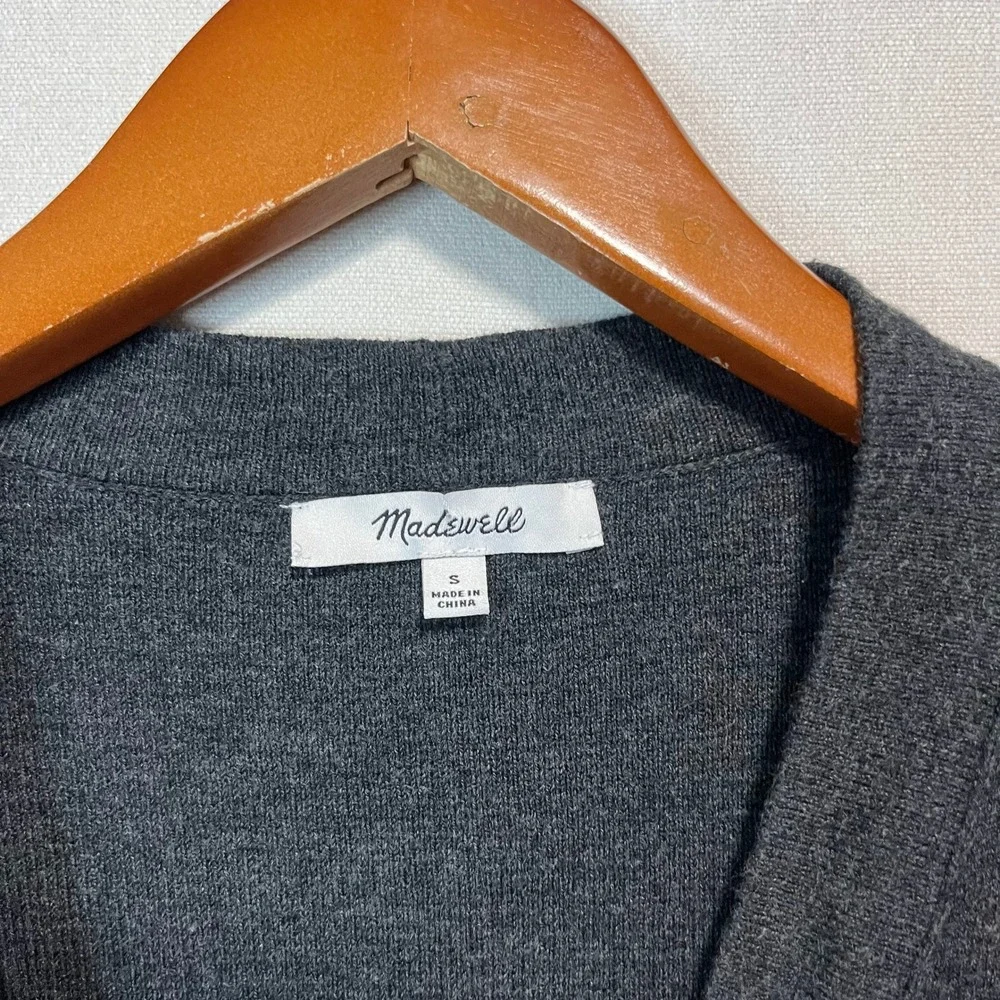 Madewell Charcoal Gray V-Neck Button Front Long Cardigan Cotton Sweater - Size S